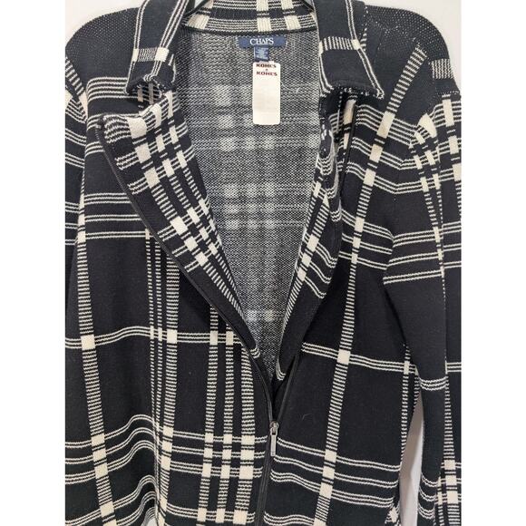 Chaps Black White Plaid Heavy Knit Zip Cardigan Jacket NWT Size Large - Picture 4 of 8